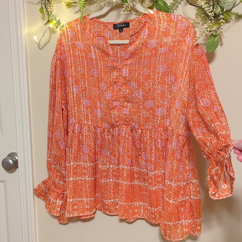ASOS RD & Koko orange floral metallic sheer top